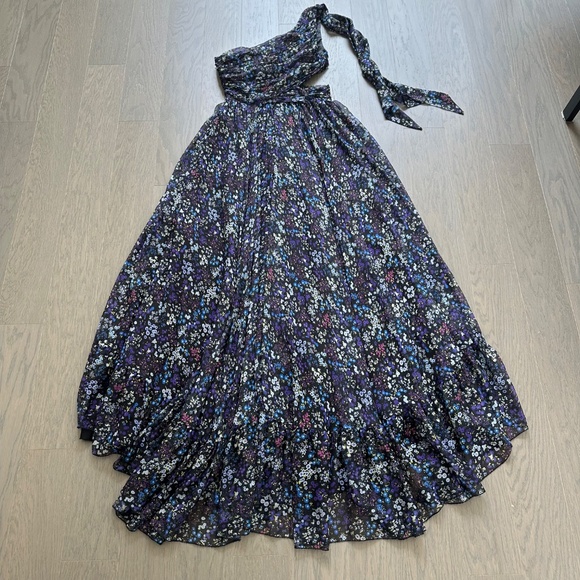 Ieena for Mac Duggal One Shoulder Floral Gown Maxi Dress Purple Chiffon Size 4 - Picture 3 of 13